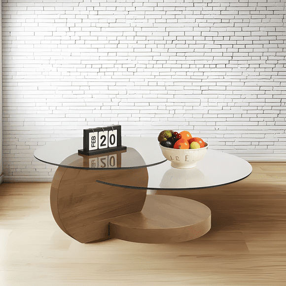 Mesa De Centro De Vidrio Doble Glassy Base Natural