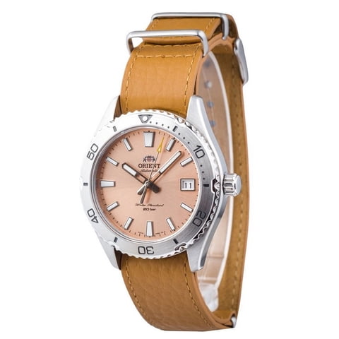 Reloj Orient Sports Leather Strap Apricot Dial Automatic Diver'S Ra-Ac0Q05P10B Ra-Ac0Q05P30B 200M Men'S Watch