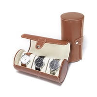 Xusx111 - Caja De Reloj Para Hombres, 3 Rejillas Cilindro Soporte De Rollo Reloj De Pulsera Joyería Regalo Almacenamiento Caso De La Pantalla (Marrón)