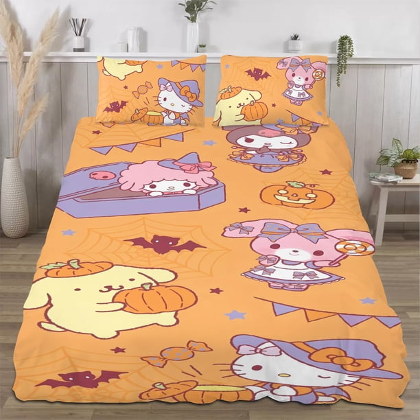 Halloween Hello_Kitty_ Quilt Set FullSoft Lightweight Quilts Quilted Bedspreads3 Pieces Set Queen SizeColorful Cartoon Print All Season 173*218CM