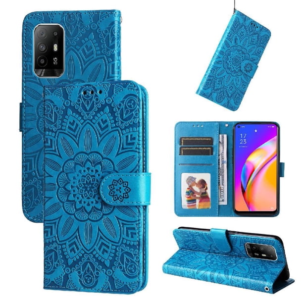 Funda tipo cartera FOXDOCK para OPPO Reno 5Z 5G , diseño girasol en relieve, cuero PU, cierre magnético, soporte y tarjetero