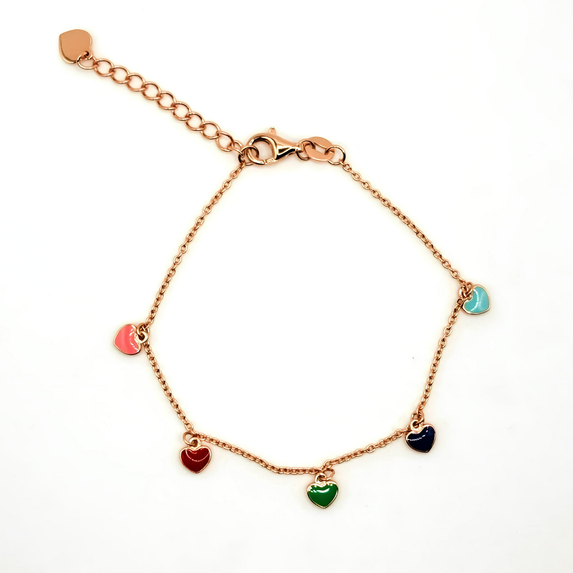 Tiana Joyas - Pulsera Con Corazones De Colores De Plata 925 Enchapada En Oro Rosado De 18k
