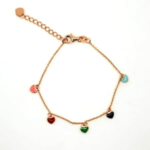 Tiana Joyas - Pulsera Con Corazones De Colores De Plata 925 Enchapada En Oro Rosado De 18K