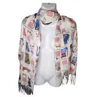 Mh - Bufanda, Pañuelo, Estampado De Gatitos, Primavera/Verano Color Crema