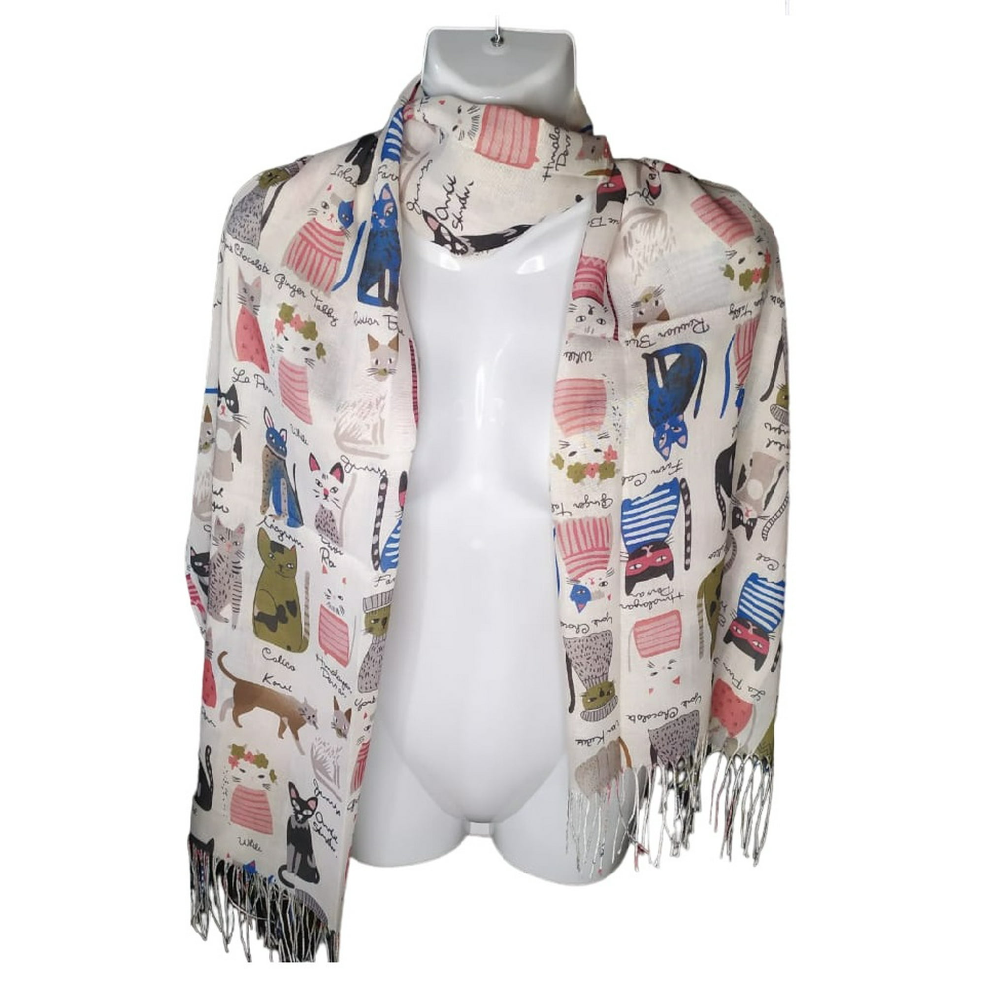 Mh - Bufanda, Pañuelo, Estampado De Gatitos, Primavera/verano Color Crema