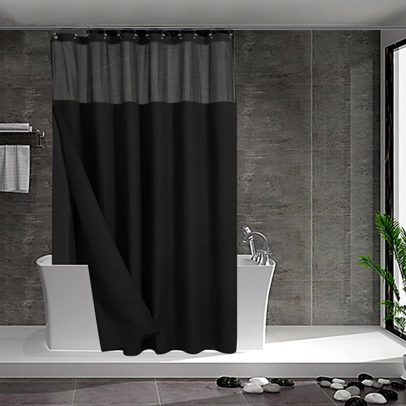 NY HOME Waffle Weave Shower Curtain with Snap-In Liner Set