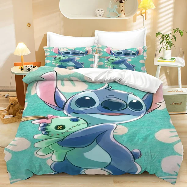 Stitch Cute Bed Duvet Cover Funny Anime Cartoon Bedding Sets Lightweight 3 Piece Comforter Sets