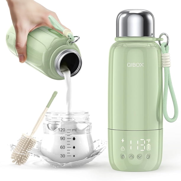 QIBOX Calentador portátil de biberones para viaje, calentamiento rápido en 3 minutos