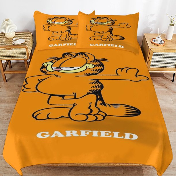 x48 Garfield Bed Duvet Cover Microfiber Bedding Sets 3D Printed Lightweight 3 Piece Comforter Sets, 1 Duvet Cover And 2 Pillow Shams for Kids Boys Girls 79"x90" jn48