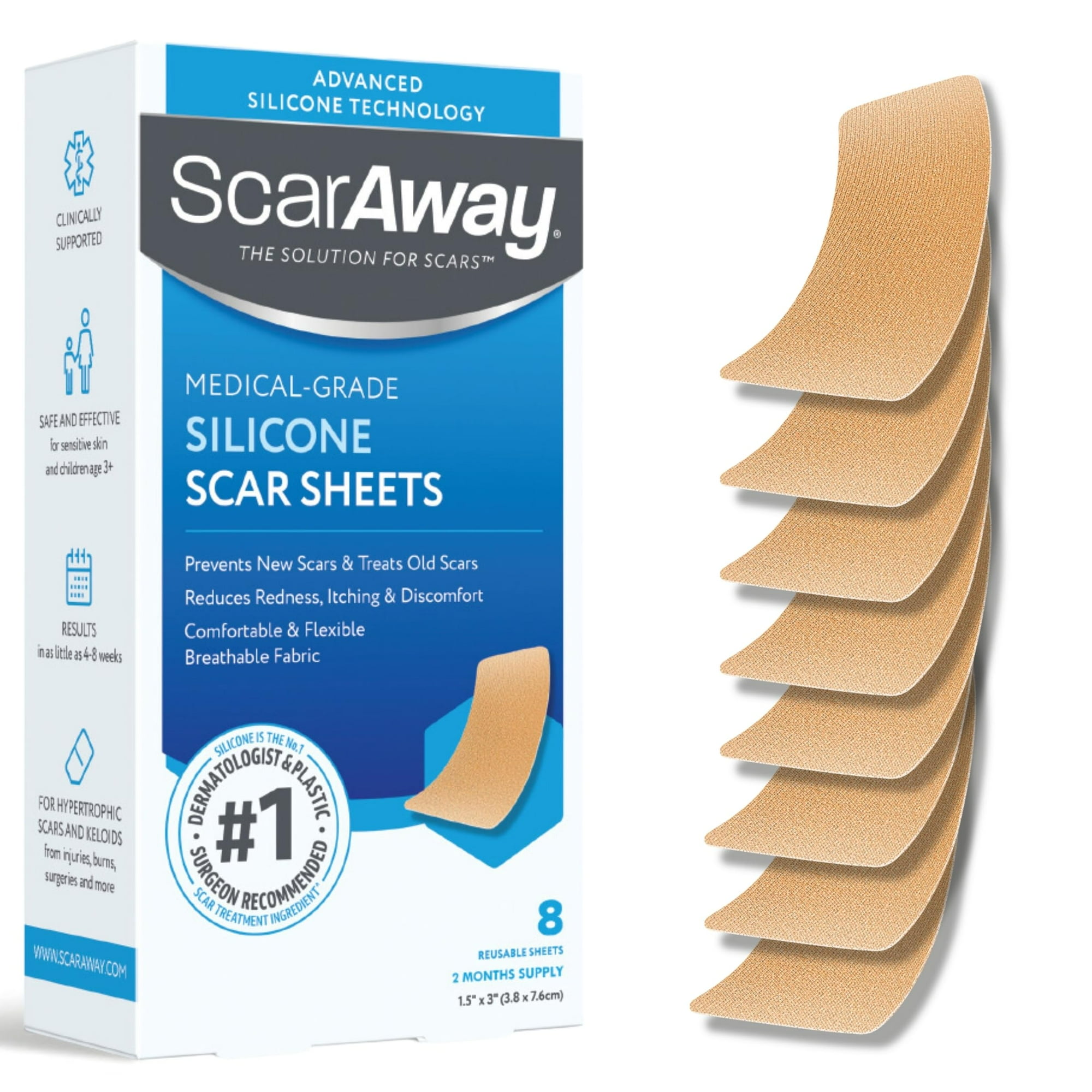 Sábanas De Silicona Para Cicatrices Scaraway Advanced Skincare, 8 Sábanas Bronceadas