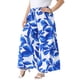 thumbnail image 4 of Agnes Orinda Pantalones Palazzo de Pierna Ancha con Estampado Floral para Mujer de Talla Grande, Cintura Alta Elástica, Casual de Verano, Pantalones Largos de Salón 1X Azul, 4 of 6
