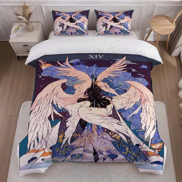 Temperance Tarot Themed Three-Piece Bedding Set Duvet Cover and Pillowcase Set