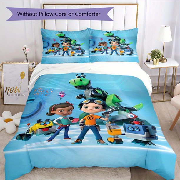 3pcs Cartoon-Themed Bedding Set with Duvet Cover & Pillowcases - All-Season, Zipper Closure, High-Definition Print, Rusty Rivets Design, Includes 1 Duvet Cover & 2 Pillowcases for Bedroom Decor, Home