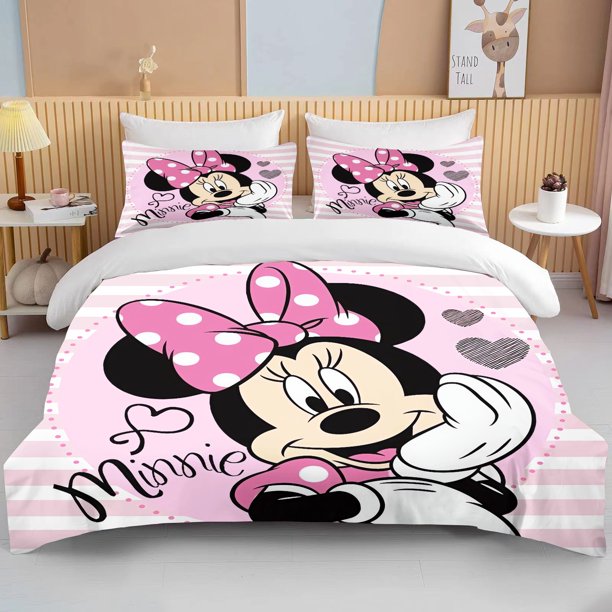 10 Size Minnie Mouse Printed Bedding Set Cartoon Microfiber Bed Set Pillowcase Adult Bed Cover Bedroom Bed Set Duvet Gift Bed Sheets