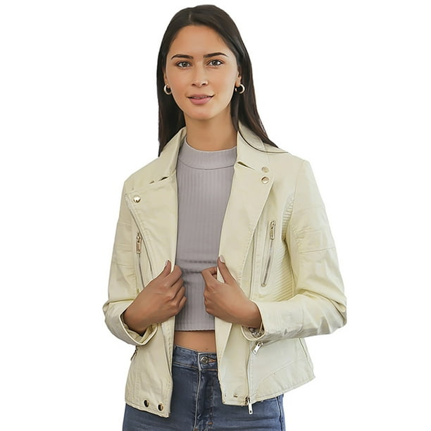 Chaqueta Ecocuero Chg03 Blanco Invierno Mujer