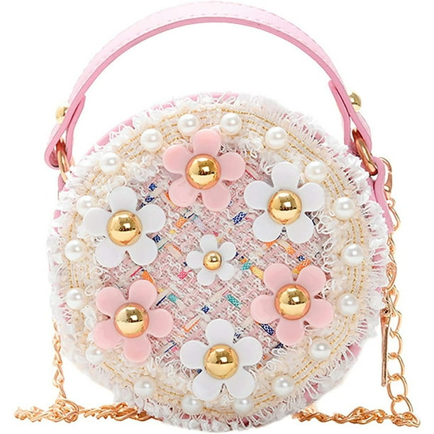 Bolso bandolera para niña con flores de perla, minibolsos de princesa adorables