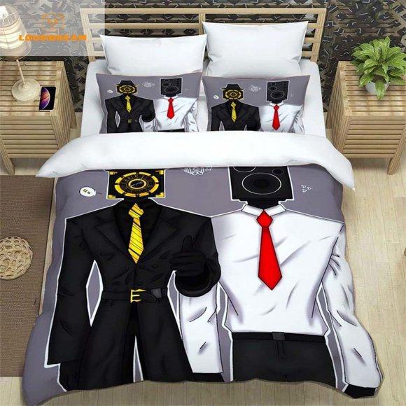 Skibidi toilet funny KPRL speaker cartoon duvet case pillowcase bedding set twin full King for Kids adults bedroom