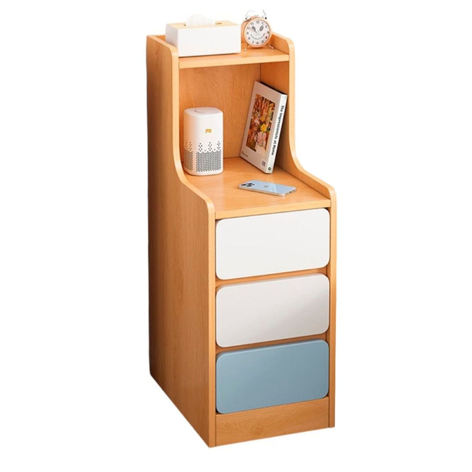 Genérico - Velador Mesita Natural Angosta 3 Cajones