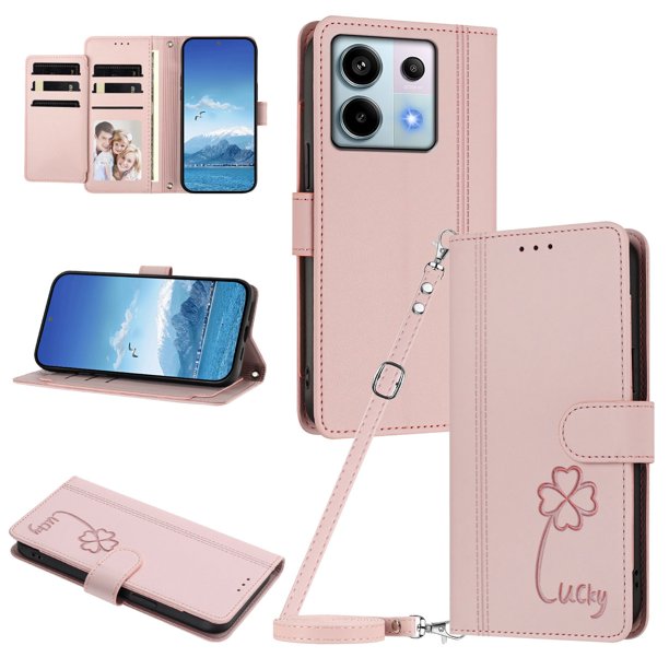 Funda Cartera Trébol para Xiaomi Poco X6 con Ranuras Tarjetas y Carga Inalámbrica Rosa