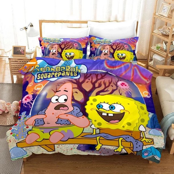 SpongeBob SquarePants Cartoon Full Bedding Duvet Cover Set 3-Piece Bedding Set (1 Duvet Cover + 2 Pillow Shams)