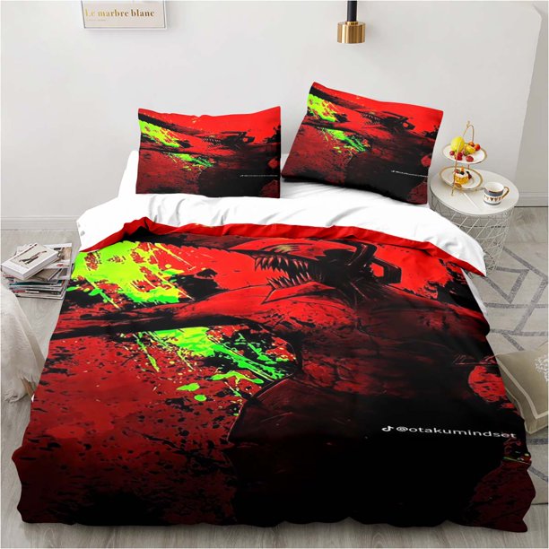Chainsaw Man Bedding Lovely Anime Cartoon Twin Bedding Set 3 Piece Comforter Set Bed Duvet Cover Double King Cover Home Textile Bed Sheets