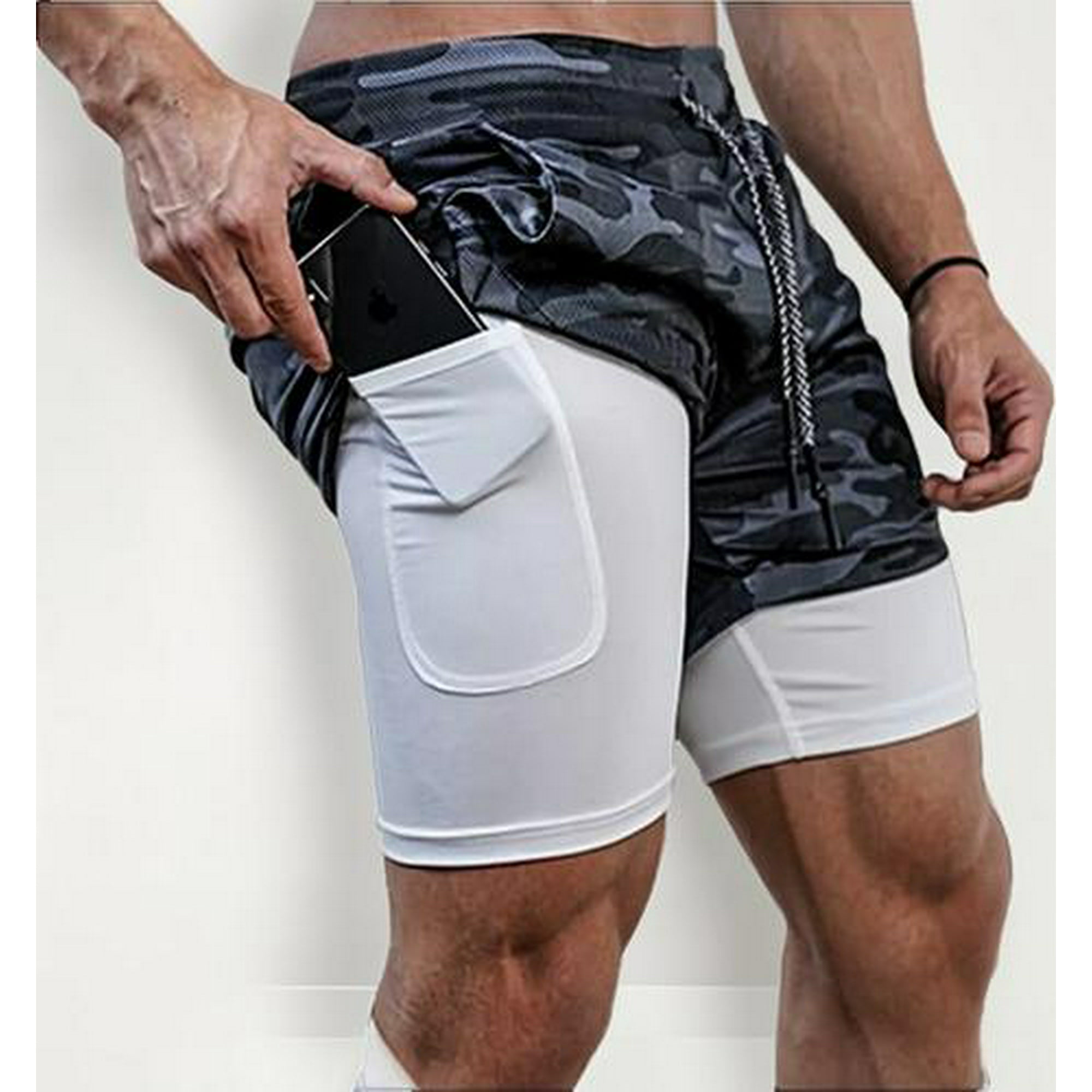 Genérico - Short Gimnasio Hombre Con Calza Y Bolsillo Para Celular Talla M Gris Oscuro