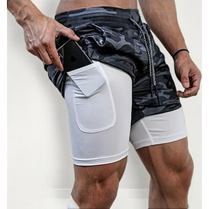 Genérico - Short Gimnasio Hombre Con Calza Y Bolsillo Para Celular Talla M Gris Oscuro