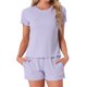 thumbnail image 1 of INSPIRE CHIC Conjuntos de Pijamas para Mujer, Camiseta de Manga Corta con Cuello Redondo y Shorts con Volantes, Conjunto de 2 Piezas para Estar en Casa con Bolsillo M Púrpura, 1 of 6