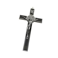 Magideal - Figura De Crucifijo Católico De Metal Para Decoración De Pared, Resistente Al Desgaste, Para El Hogar, Adorno Práctico, Cruz De Pared Para Puerta, Ven Plata Y Negro