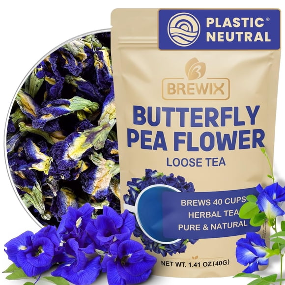 Té de hierbas BREWIX con forma de mariposa, flor de guisante, hojas sueltas, 40 g