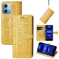Funda Cartera Foxdock Para Xiaomi Redmi Note 12 5G , Flip Pu Con Relieve De Gatos Y Perros, Tarjetero Y Soporte