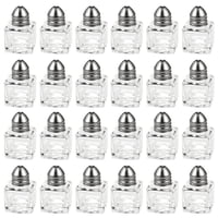 Xusx111 - 24 Paquete 1/2 Oz Mini Sal Shakers Acero Inoxidable - Mini Cubo De Vidrio Cuadrado Sal Y Pimienta Shakers Con Acero Inoxidable Top Shakers Individuales Para Restaurantes O Bodas