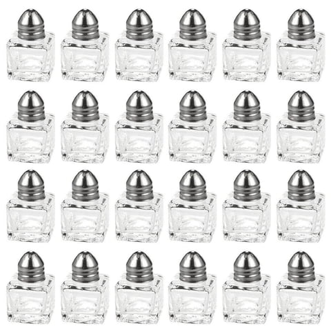 Xusx111 - 24 Paquete 1/2 Oz Mini Sal Shakers Acero Inoxidable - Mini Cubo De Vidrio Cuadrado Sal Y Pimienta Shakers Con Acero Inoxidable Top Shakers Individuales Para Restaurantes O Bodas