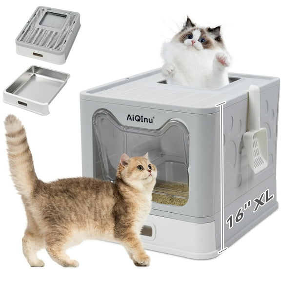 Caja de arena para gatos AiQinu plegable de acero inoxidable con tapa XL