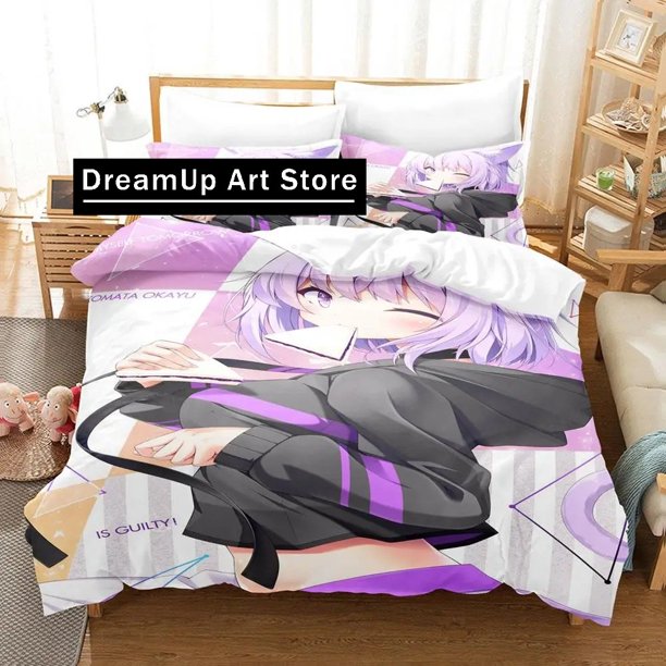 Fashion Hololive Neko Mata Okayu Bedding Set Boys Girls Duvet Cover Pillowcase Bed Adult Bedroom