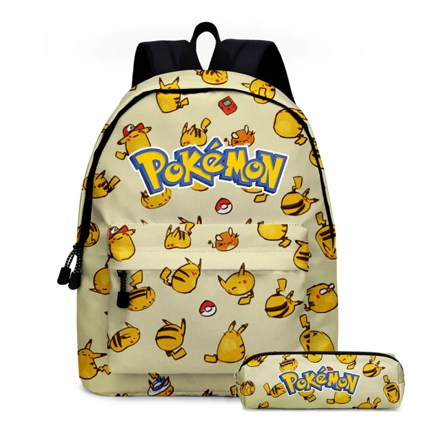 MINISO Pikachu Cartoon Backpack Two-piece Pokemon Student School Bag Pencil Bag Elf Pokémon Lunch Bag Cartoon School Bag Mochila