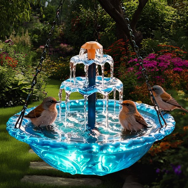 Baño pájaros solar colgante fuente doble aves silvestres colibríes