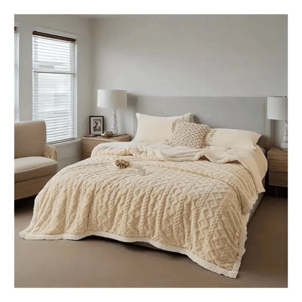 Frazada Manta Polar con Sherpa Térmica 2 Plazas con Relieve y Colores Variados