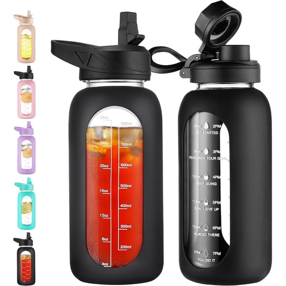 Botella de Agua de Vidrio CIVAGO con Bombilla y 2 Tapas