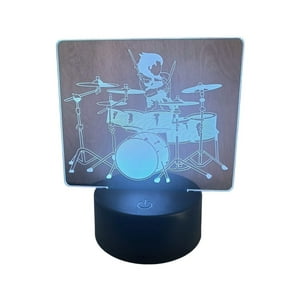 Lelumania - Lampara Ilusion 3D Baterista De 7 Colores, Base Touch