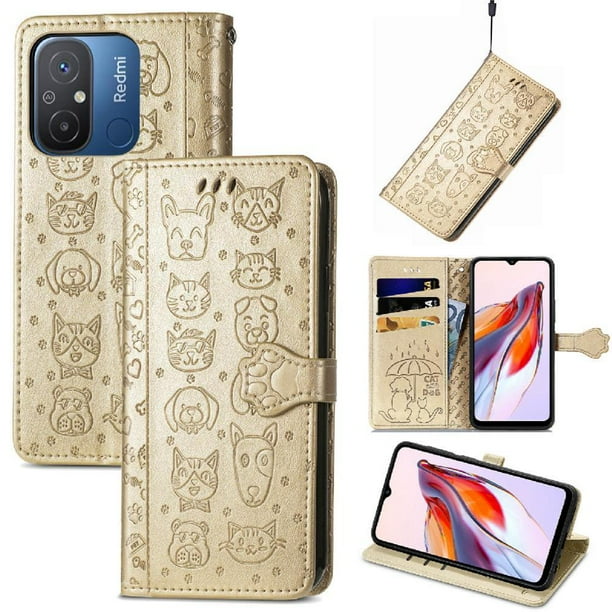 Funda Cartera FOXDOCK para XIAOMI Redmi 12C , Flip PU con Relieve de Gatos y Perros, Tarjetero y Soporte