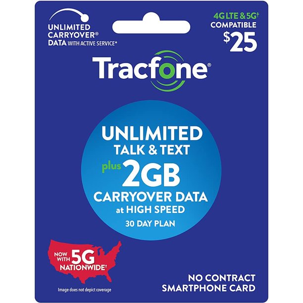 Plan para teléfonos inteligentes TracFone de 25 dólares para llamadas, mensajes de texto y 2 GB de datos ilimitados