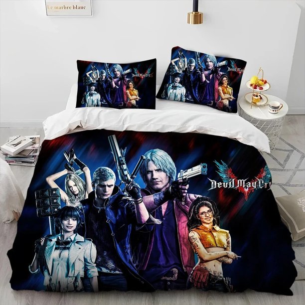 D-Devil May Cry DMC Game Gamer Comforter Bedding Set,Duvet Cover Bed Set Quilt Cover Pillowcase, Size Bedding Set Kid Bed Sheets