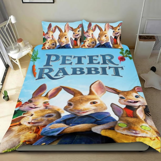 Peter Rabbit Conjunto de sábanas temático, trío de piezas, cómodo y amigable con la piel, diseño único, regalo de decoración para el hogar para familiares, amigos y fans,135cm *200cm
