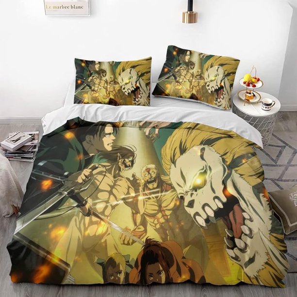 Att-ack on Gi-ant Eren L-evi Ani-me Soft 3D Pri-nted Du-vet Cover -Bedd-ing Set with Co-mforte-r Cover-