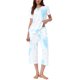 thumbnail image 2 of INSPIRE CHIC Conjunto de Pijama de Mujer con Tinte de Corbata Cuello en V Manga Corta Pantalones Capri Conjunto de Salón con Bolsillos XL Azul Blanco, 2 of 6
