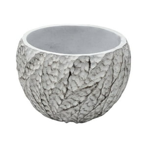 Fliperex - Macetero Maceta Acabado Cemento Relieve Hojas Blanco M Blanco