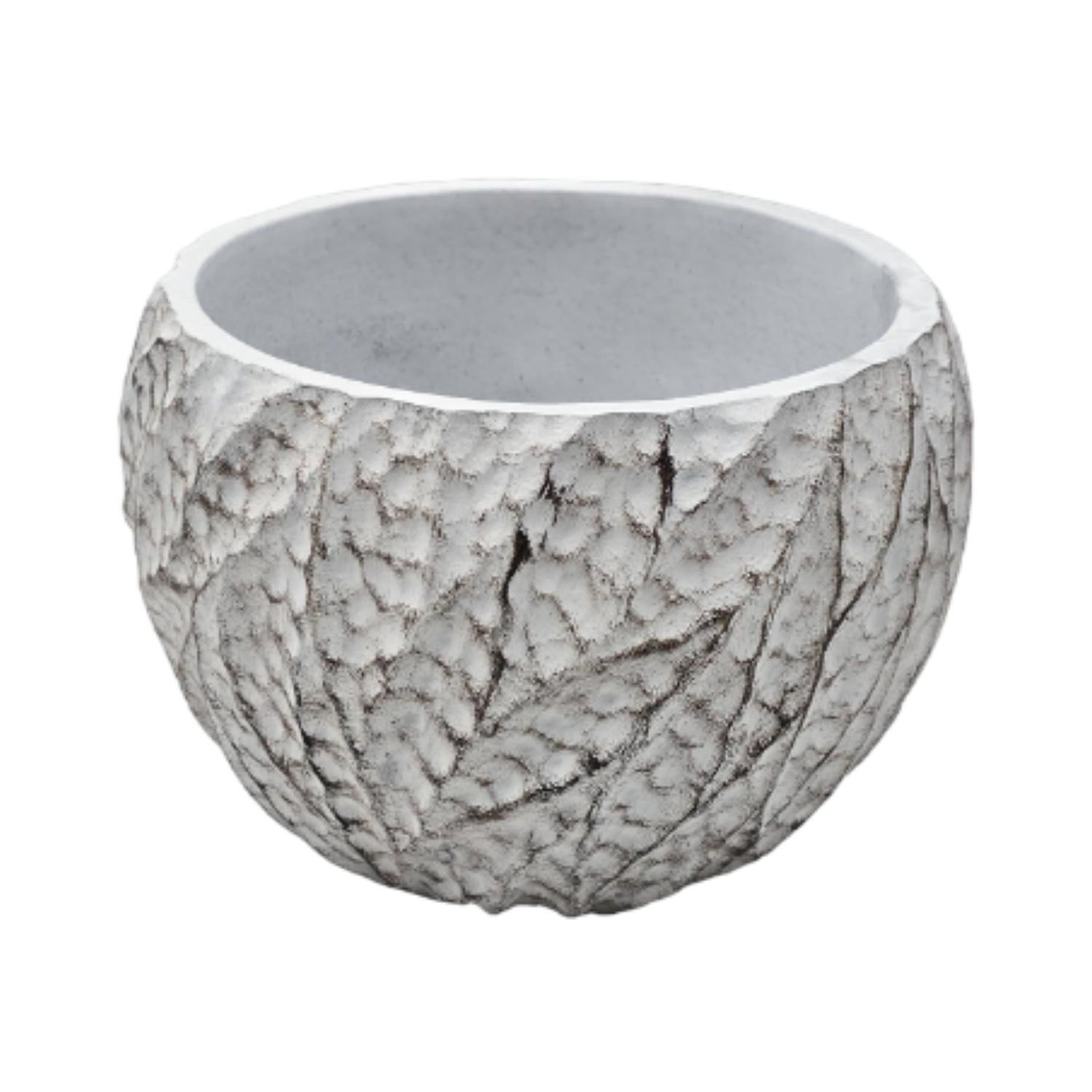 Fliperex - Macetero Maceta Acabado Cemento Relieve Hojas Blanco L Blanco