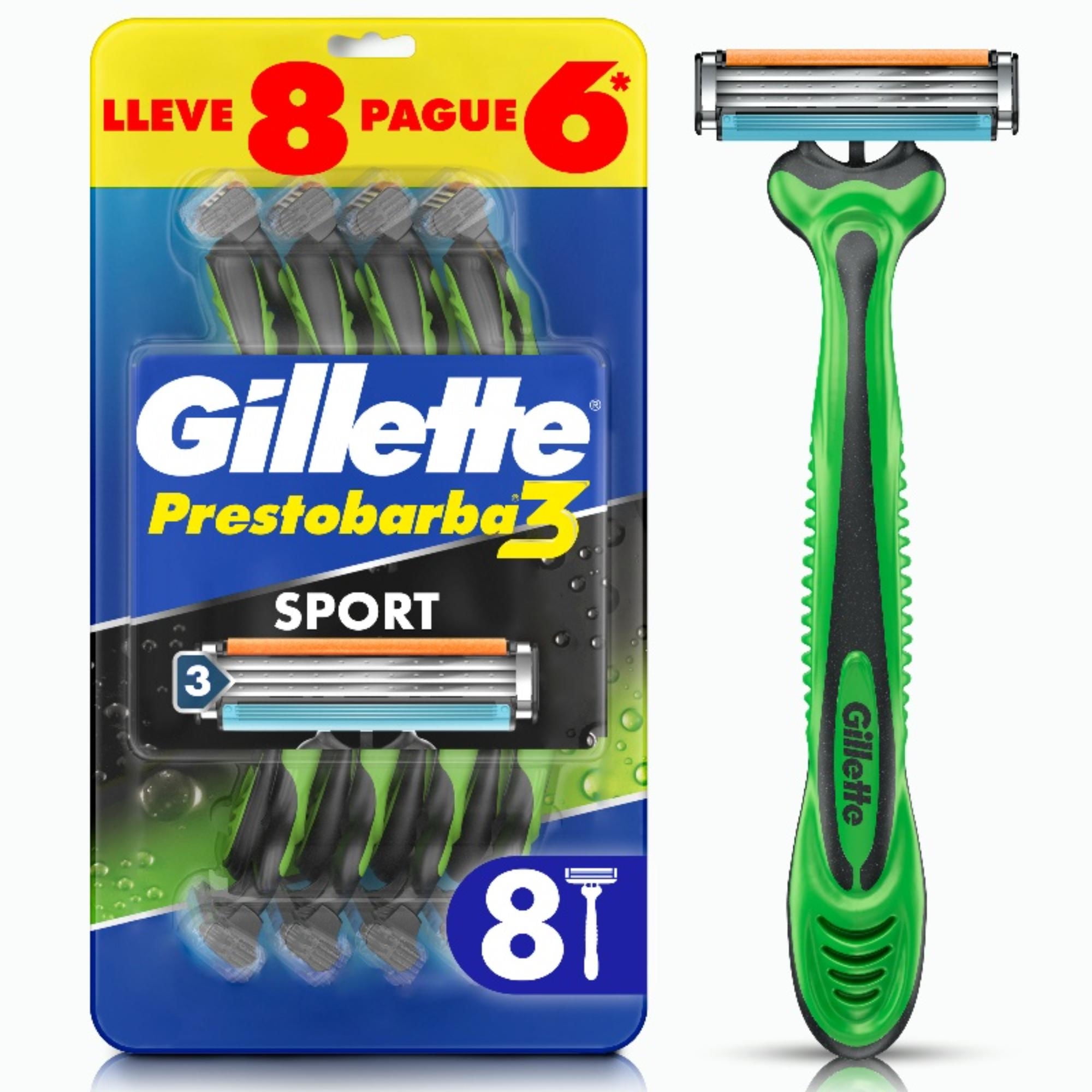 Máquina De Afeitar Con 3 Hojas Prestobarba3 Sport 8 Un Gillette