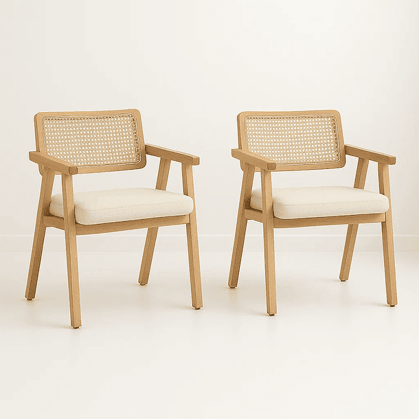 Klik Muebles - Pack De 2 Sitiales Acolchado Chandigarh Butaca Rattan - Madera